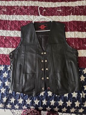 Alpha Cycle Gear Black Leather Motorcycle Vest W Holster Pocket